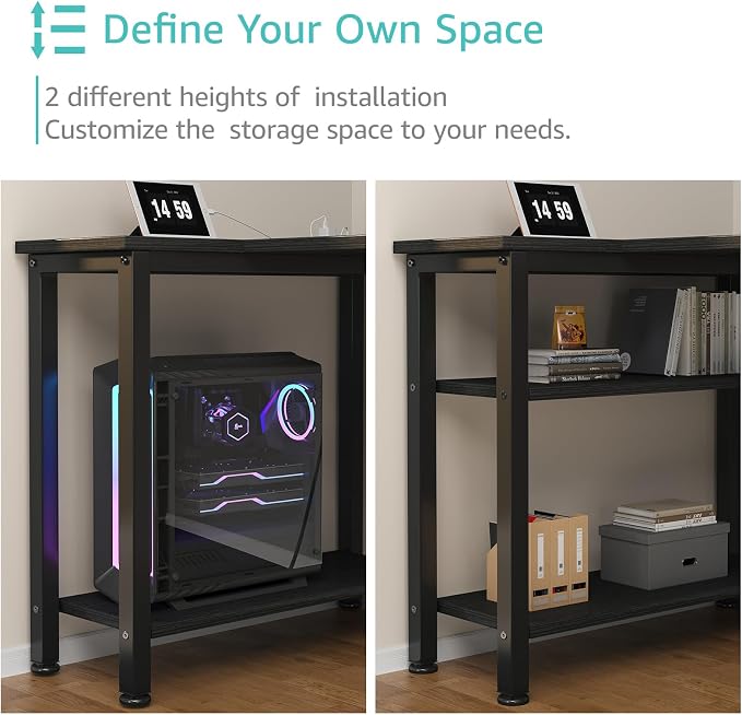 Lufeiya L Shaped Gaming Desk with Drawers & Storage Shelves, 55 Inch Corner Computer Desk with Power Outlet for Home Office Bedroom, L-Shaped Teen PC Desks with Fabric Drawer, Black - Image 8