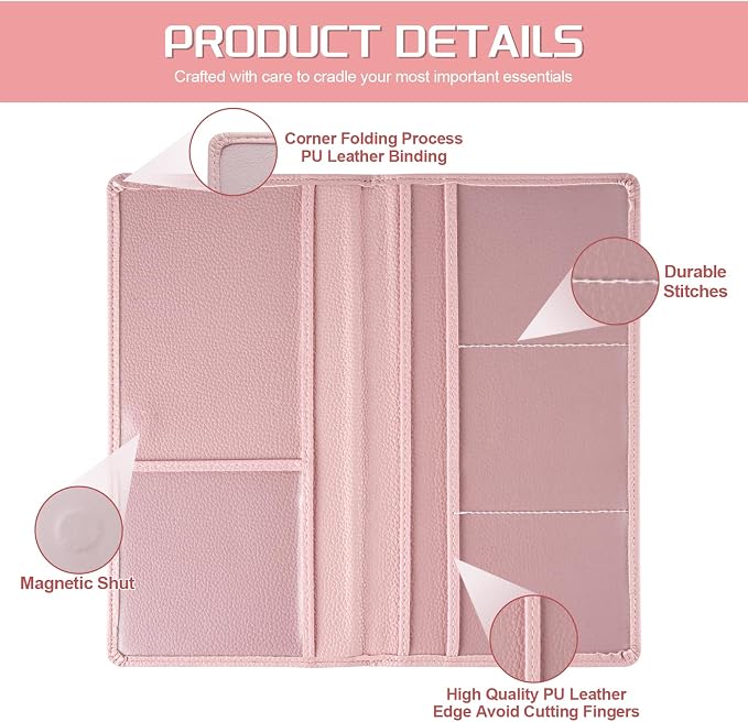 JUSTTOP 1Pack Car Registration and Insurance Holder,Car Document Holder for Cards License with Magnetic Shut,Vehicle Glove Box Car Organizer for Documents, Cards, License(Embossed leather Pink) - Image 3
