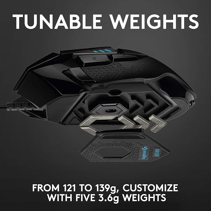 Logitech G502 Hero Wired Gaming Mouse - Black | High performance, 25,600 DPI, RGB, adjustable weights, 11 programmable buttons, on-board memory, PC/Mac - Image 3