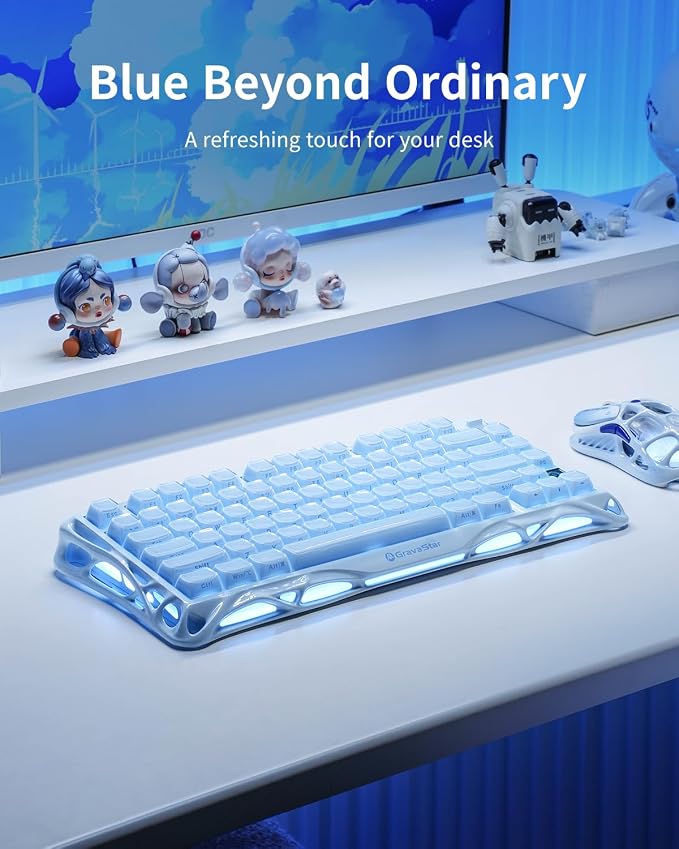 GravaStar Mercury K1 75% Wireless Mechanical Gaming Keyboard RGB Backlit | Gasket Mount, Hot Swappable Linear Switches, Creamy Sound Keyboard, 2.4GHz/USB-C/Bluetooth 5.0, for Win/Mac【Ice Blue】 - Image 2