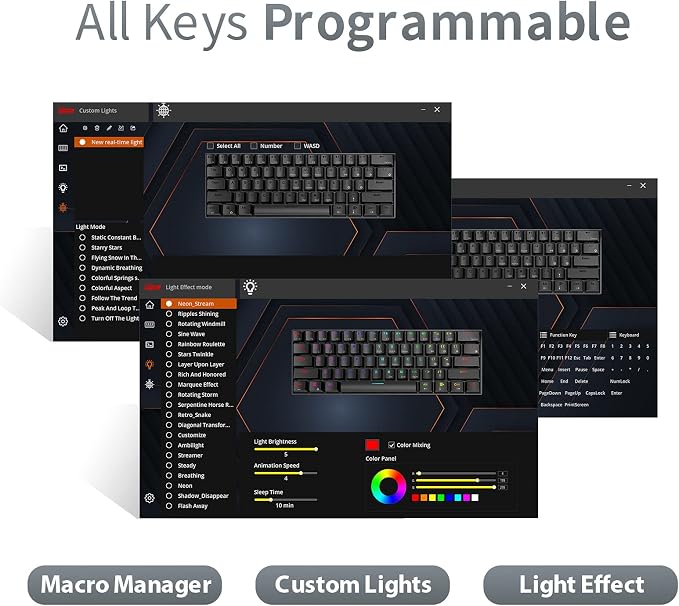 RK ROYAL KLUDGE RK61 Wireless Mechanical Keyboard with Coiled Cable, Black | 60% RGB Gaming Keyboard with Bluetooth/2.4G/Wired, Hot Swappable 61 Keys Ultra-Compact for Win/Mac/PC Game, Linear Red Switch - Image 8