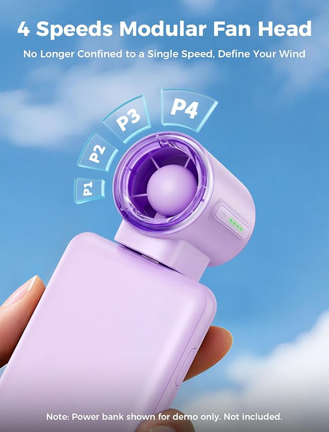 Aecooly Powerful USB C Phone Fan with Flexible Rod, 17000 RPM High Speed, Compatible with iPhone, iPad, Tablet, 4 Speed Mini Portable Phone Fan Attachment for Summer, Travel, Gifts for Women-Purple - Image 6