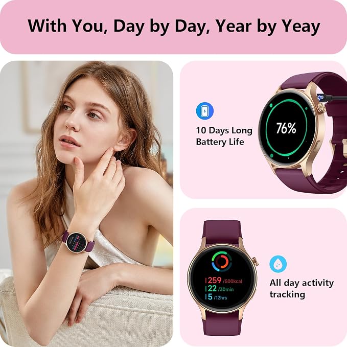 Smart Watch for Women, Answer/Makr Call, 1.32'' AMOLED Ultra-Clear Screen Fitness Trackers with Heart Rate/Sleep/SpO2 Monitor, Smartwatch for iPhone/Samsung/Android, 110+ Sport Modes, 3ATM Waterproof - Image 3