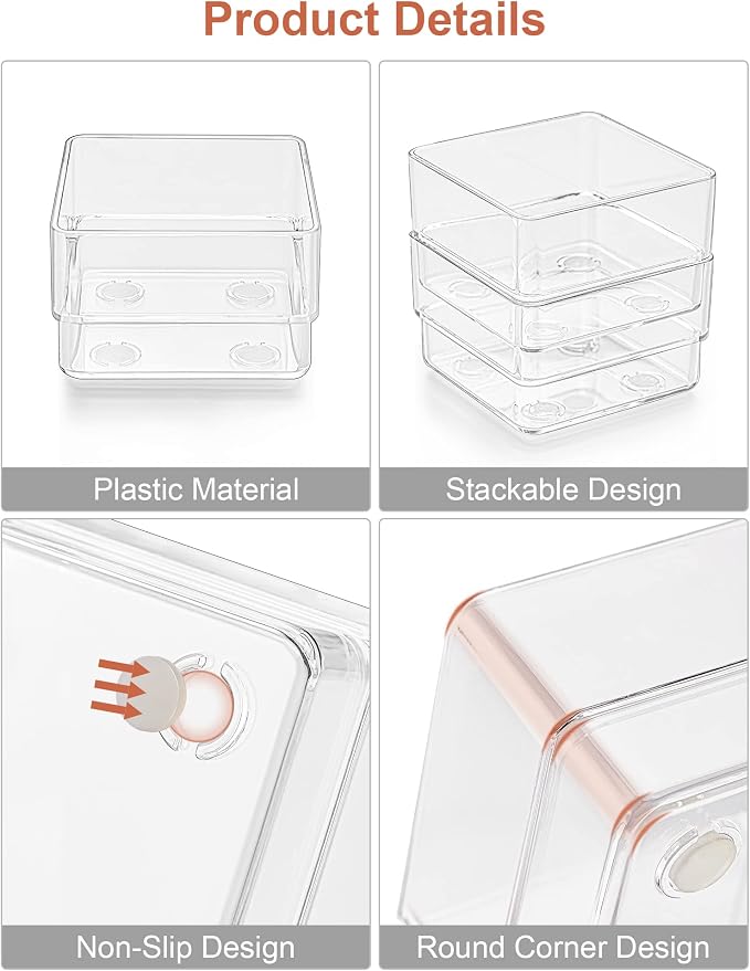 SMARTAKE 13 PCS Drawer Organizer 5-Size Desk Makeup Drawer Organizer Clear | Storage Trays for Makeup with Non Slip Silicone Pads, Jewelries, Utensils in Bedroom Dresser, Office, Kitchen and Bathroom - Image 5