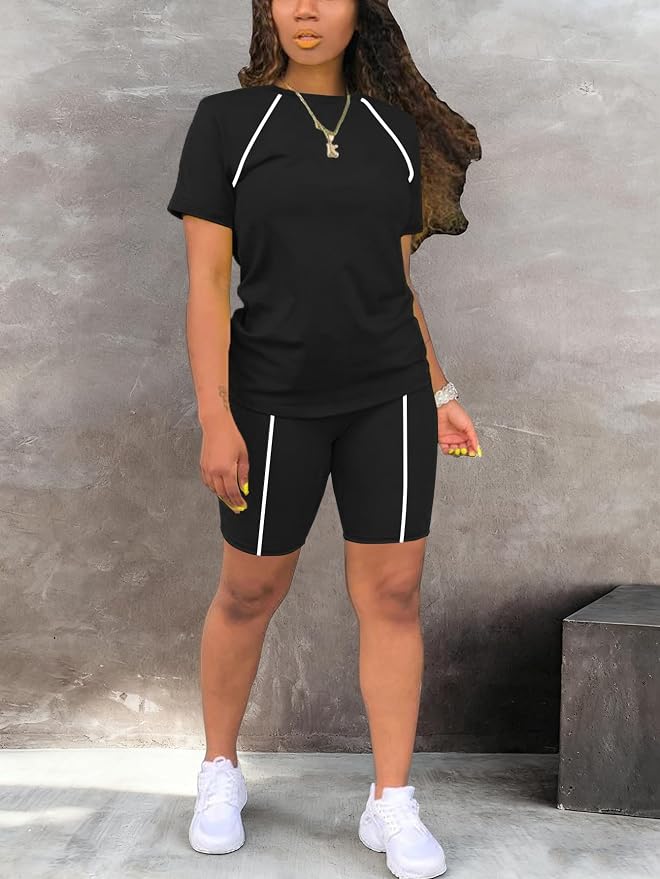 STOLKISS Women 2 piece Short Sets Classic Striped Outfits Summer Casual Short Sleeve T-Shirt and Short Jogger Tracksuits Sets - Image 2