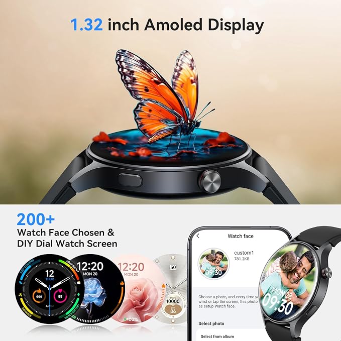 Smart Watch for Men Women, Answer/Make Call, 1.32'' AMOLED Ultra-Clear Screen Fitness Tracker with Heart Rate/Sleep/SpO2 Monitor, Smartwatch for iPhone/Samsung/Android, 110 Sport Mode, 3ATM Waterproof - Image 5