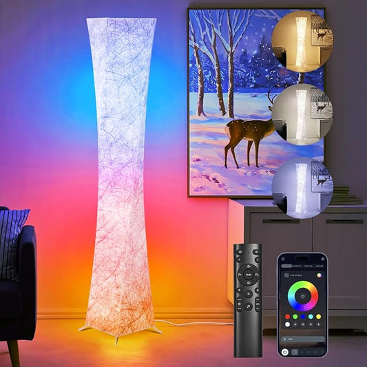 WORLD WIN Floor Lamp, 61'' Smart RGB LED Corner Lamp with Music Sync and 16 Million DIY Colors, 3 Color Temperature, APP & Remote Control, Color Changing Standing Floor Lamp for Bedroom Living Room by WORLDWIN