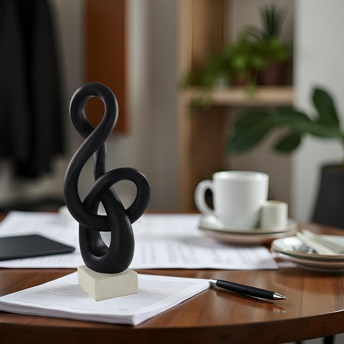 16" Modern Abstract Ribbon Decorative Sculpture, Knot Sculptures,Home Decor,Coffee Table Statues,Dining Living Room Desk Decor,Musical Note,Black - Image 4
