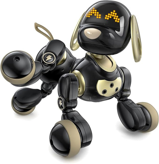 Ruko 18011 Robot Dog Toy, Smart Interactive Puppy with 30+ LED Faces | Remote and Gesture Control, Programmable Interactive Electronic Robot Pet for Kids Ages 3–8, Black & Gold by Ruko