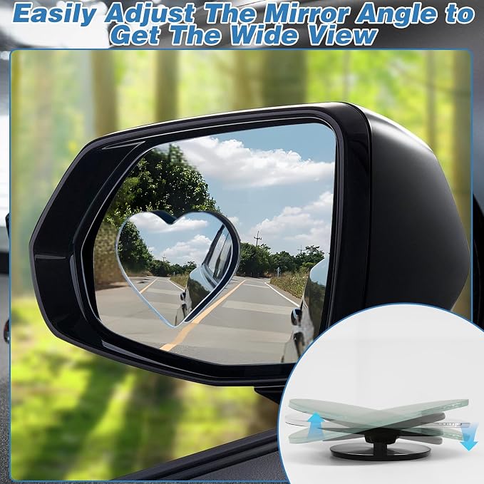 4Pcs Cars blind spot mirror Heart Shaped Car Side Mirror Car Accessories Adjustabe Angle Removable Wide Angle Convex RearView Mirror Enhanced Safety Universal Stick-On for Suvs Trucks Autos - Image 4