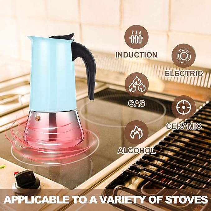 12 Cup Stovetop Espresso Maker Stainless Steel Moka Pot Stove Top Percolator Italian Coffee Makers Capable Mocha Greca Machine Cafe Classic Induction Cookers for Home and Camping 600ml 20oz - Image 5