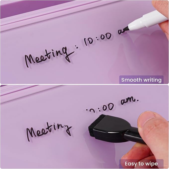 Varhomax Glass Desk Whiteboard with Storage, Desktop Organizer to-do List Memo Notepad Dry Erase White Board for Home Office and School Supplies (Purple) - Image 4
