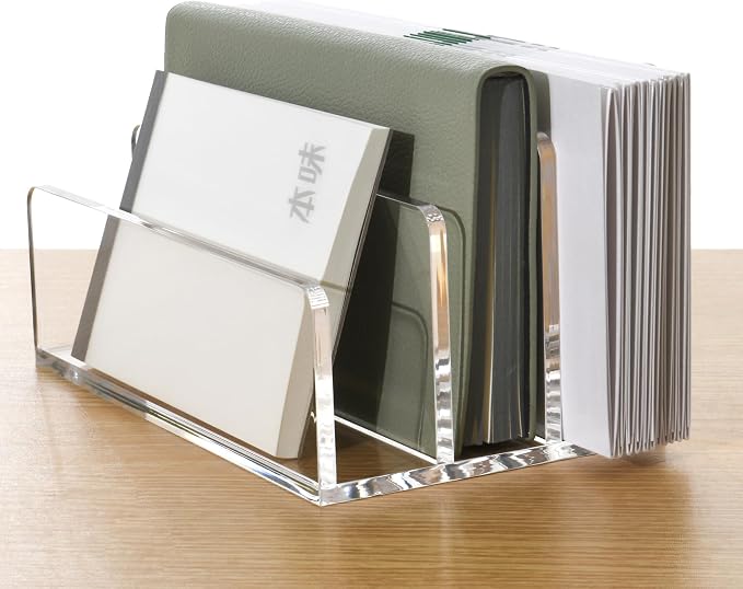 3 Compartments Clear Acrylic Mail Holder – Vertical Letter Sorter & Multifunction Desk Organizer for Bills, Documents, Notebooks – Modern Office/Home Envelope File Rack - Image 3