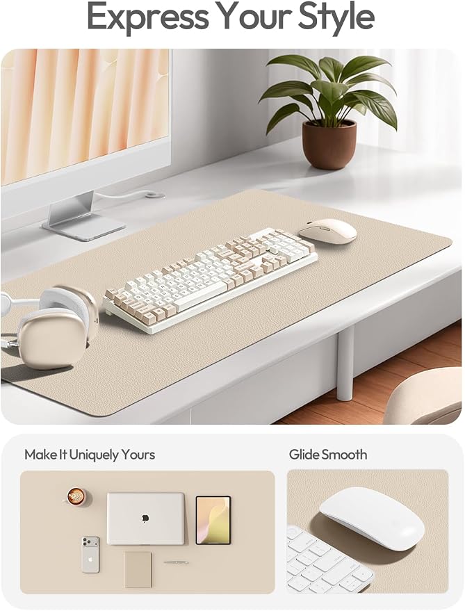 YSAGi Leather Desk Pad Protector, Office Desk Mat, Large Mouse Pad, Non-Slip PU Leather Desk Blotter, Laptop Desk Pad, Waterproof Desk Writing Pad for Office and Home (Eggshell, 47" x 17") - Image 2