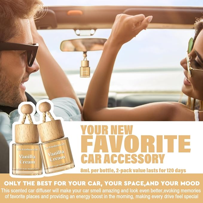 HoogaLife Car Air Freshener Diffuser 2 Pack Hanging Air Freshener Diffuser - Vanilla Cream Fragrance Oil Air D iffuser for Car, 45+ days Long Lasting Fragrance Made in USA C ar Air Fresheners - Image 4