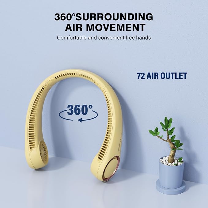 Morelax Neck Fan, USB Rechargeable Personal Fan,Hand Free Bladeless Portable Fans,4000 mAh, 3 Speeds,72 Air Faster softer 360° Cooling, Gift Suitable for Home, Office, Travel, Sports Amber - Image 2