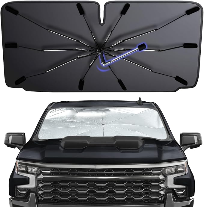 [2026 Upgraded] Windshield Sun Shade Umbrella, Foldable Car Sunshade for Trucks & SUVs with UV Protection, Heat Insulation & Automotive Interior Sun Protection for Outdoor Parking Camping (X-Large) by MakeLifeBetter