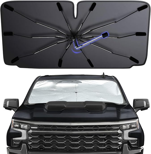 [2026 Upgraded] Windshield Sun Shade Umbrella, Foldable Car Sunshade for Trucks & SUVs with UV Protection, Heat Insulation & Automotive Interior Sun Protection for Outdoor Parking Camping (X-Large) by MakeLifeBetter