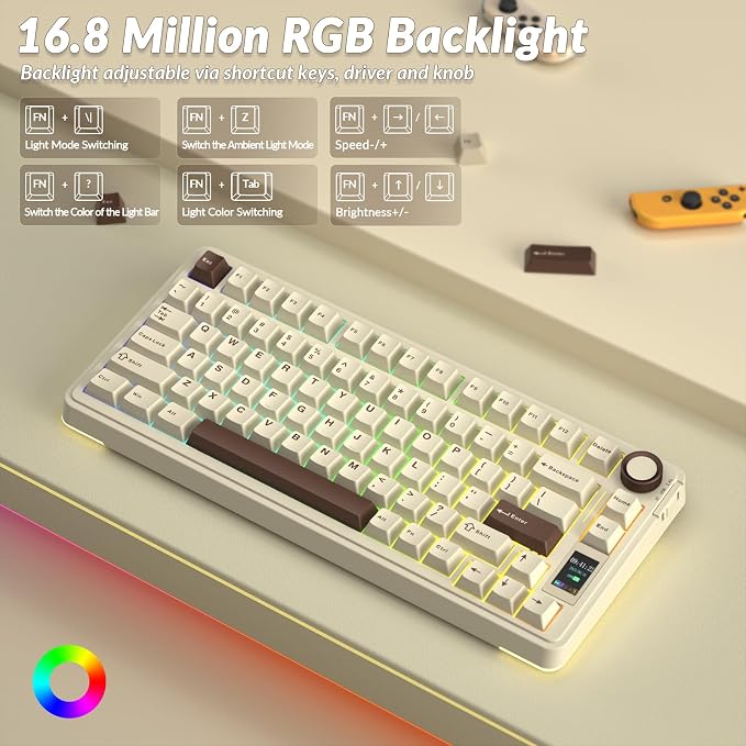 AULA S75 PRO Wireless Mechanical Keyboard with Screen&Knob, 75% Hot Swappable Gaming Keyboard with Pre-lubed Switches, RGB Backlit, PBT Keycaps, Creamy Sounding Computer Keyboards - Image 7