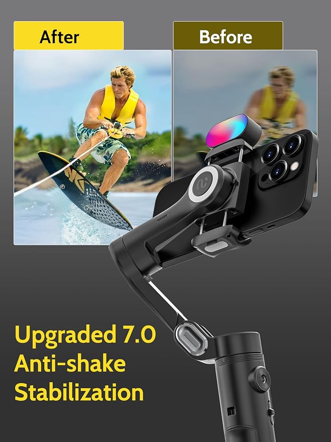 AOCHUAN 3-Axis Gimbal Stabilizer for iPhone & Android w/RGB Light, Handheld Phone Gimbal for Video Recording w/AI Tracking,1/4 Thread, Extendable Tripod, Padded Carry Bag(Smart X Complete Combo1) - Image 2
