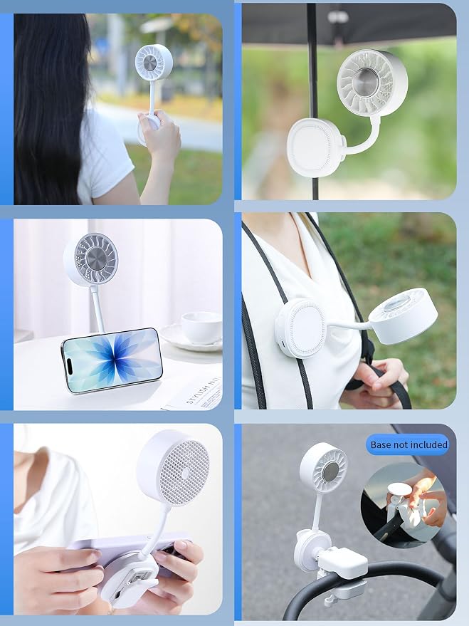 Magnetic Phone Fan with Ice Cooling, 3-in-1 Clip on Fan & Phone Stand, Rechargeable Mini Handheld Fan, 360° Flexible Gooseneck Portable Fan for Cruise Travel Desk Gym Makeup（White） - Image 7