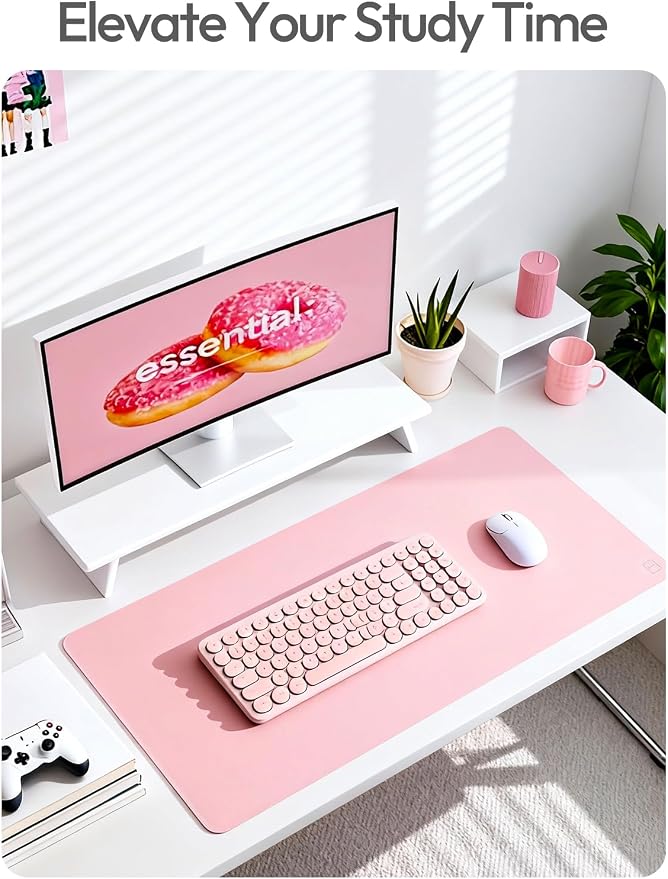 YSAGi Leather Desk Protector, Office Mat, Large Mouse Mat, Non-Slip PU Leather Blotter, Laptop Pad, Waterproof Writing Pad for Office and Home (Light Pink, 47.2" x 23.6") - Image 6