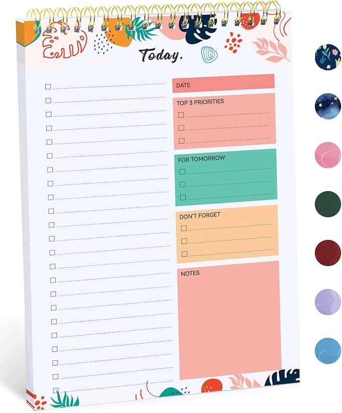 Taja To Do List Notepad, Undated Daily Planner for Work and Goal Setting | Blossom Grove, 52 Sheets, 9.8" x 6.5" , for Office, Home and school, Daily Task Planning, Notes and Everyday Organization by Taja