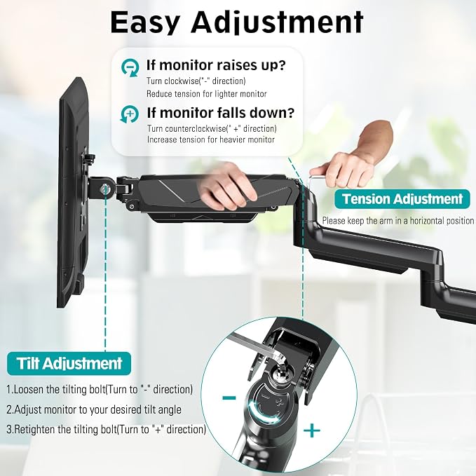 MOUNT PRO Triple Monitor Mount, 3 Monitor Desk Arm fits Three Max 27" LCD Computer Screens, up to 17.6lbs Each, Premium Gas Spring Display Stand with Tilt Swivel Rotation, Vesa Mount 75x75,100x100 - Image 2