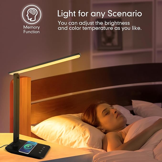 White crown LED Desk Lamp with 15W Wireless Charger & USB Port, Dimmable Table Lamp with 5 Lighting Modes, Sensitive Touch Control, Foldable & Portable Desk Light for Home, Office, Bedroom, Reading - Image 5