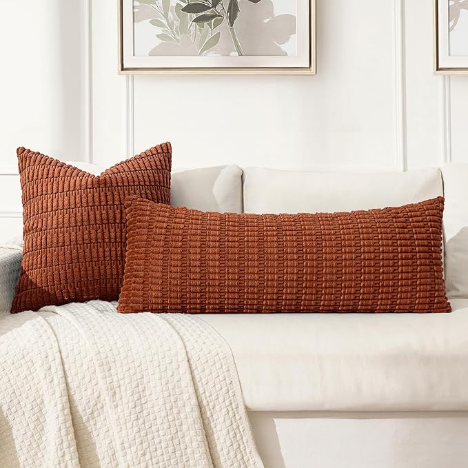 MIULEE Fall Pack of 1 Fall Dark Rust Long Body Lumbar Decorative Throw Pillow Cover 14x36 Inch for Bed Couch Sofa Living Room Soft Boho Pillow Cover Modern Farmhouse Home Decor - Image 3