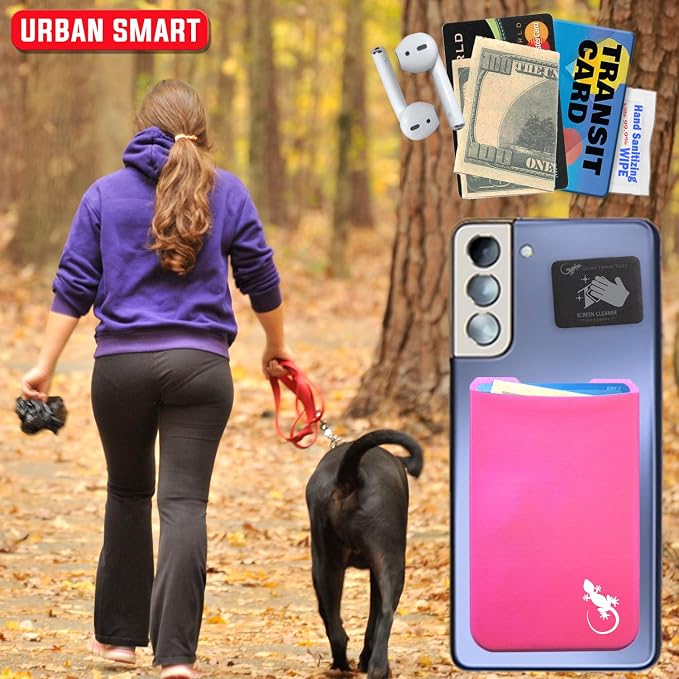 Phone Wallet - Adhesive Card Holder - Cell Phone Pouch - Stick on Lycra Pocket by Gecko - Carry Credit Cards and Cash - Image 3