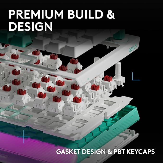 Logitech G512 X 98 TMR + Linear Switch Mechanical Gaming Keyboard - White | Hot-Swappable 9x TMR Rapid Trigger + Linear Mechanical Switches, Gasket, PBT Keycaps, <8K, LIGHTSYNC RGB, for PC & Mac - Image 10