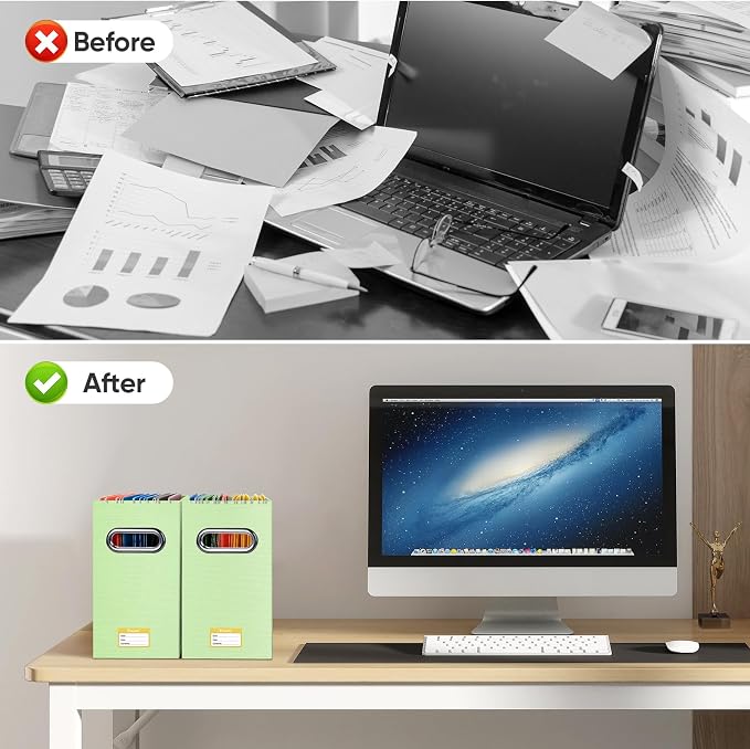 BALEINE File Organizer Box, Cardboard File Folder Organizer with Handle for Letter Size, Portable Collapsible Hanging Filing Box for Home Office Document Storage (4 Pack, Green) - Image 7