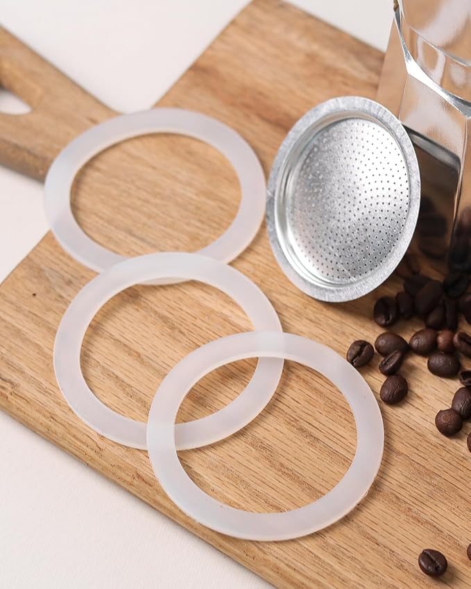 Sivaphe 9 Cup Stovetop Espresso Coffee Maker Replacement Infuser Parts Only for 450ml Aluminum Italian Moka Pot, 1 Filter and 3 Silicone Gasket Seals - Image 7