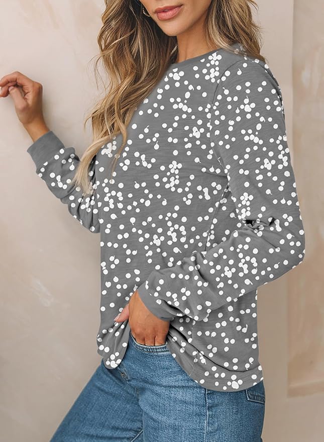 EVALESS Womens Crewneck Long Sleeve Tops Casual Polka Dots Tops Fall 2026 Tshirts Shirts - Image 3