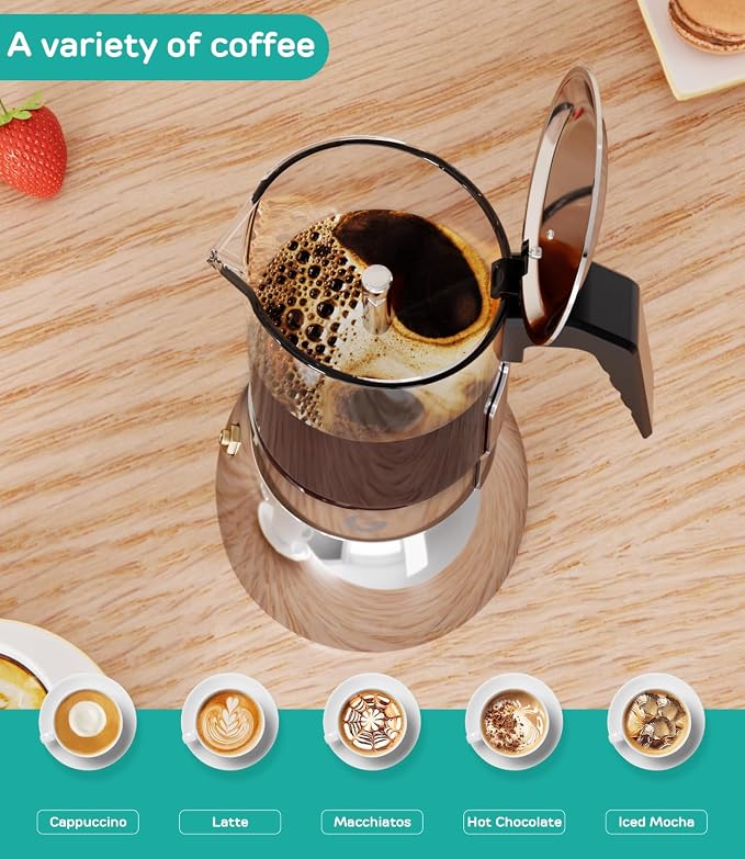 Coffee Gator 9 Cup Moka Pot, 15oz Stovetop Espresso Maker for Italian Coffee, Transparent Glass & Stainless Steel Design, Silver, 450ml - Image 5