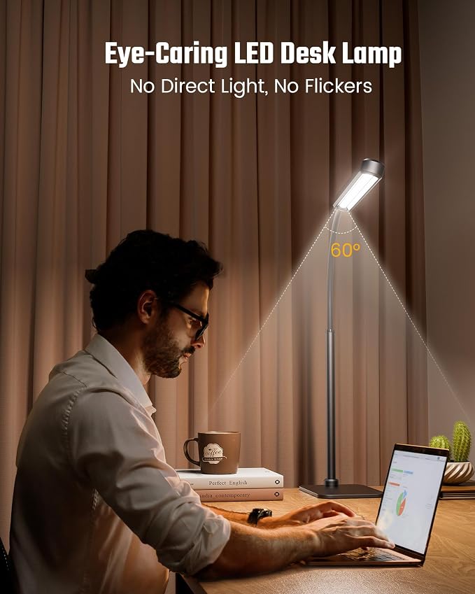 SUPERDANNY Eye-Caring LED Desk Lamp with Base 360° Flexible Gooseneck Work Lamp Touch Control 3 Light Colors Smooth Dimming Task Lighting Reading Light for Home Office College Dorm, Black - Image 2