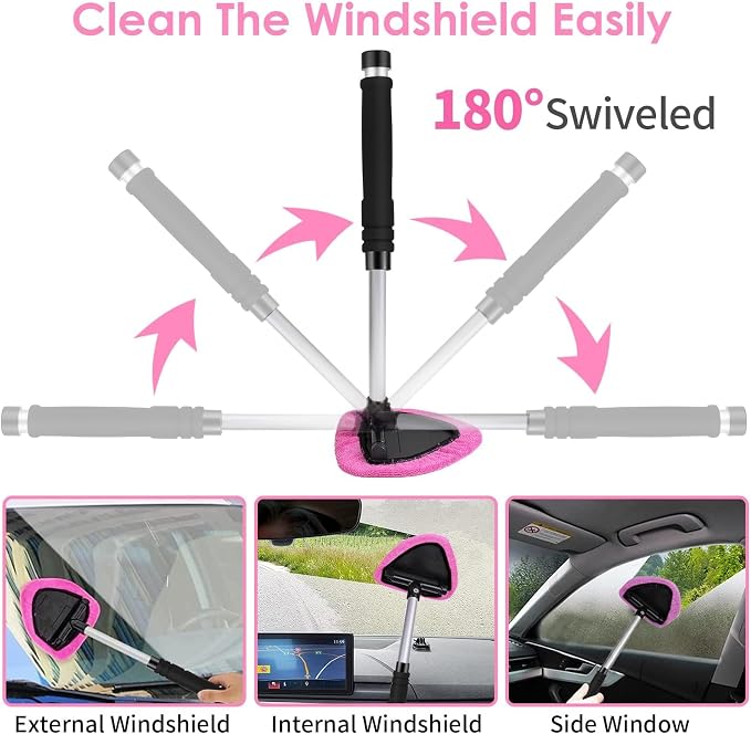 17pcs Car Cleaning Kit, Pink Car Interior Detailing Kit with High Power Handheld Vacuum, Detailing Brush Set, Windshield Cleaner, Cleaning Gel, Complete Auto Accessories for Women Gift - Image 7
