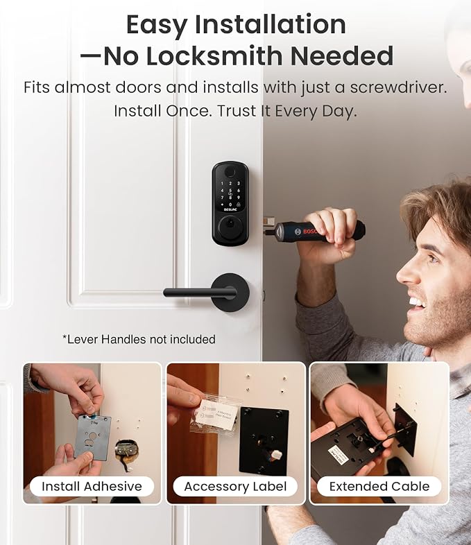 DESLOC B200 Fingerprint Smart Door Lock with App Control, Keyless Entry Deadbolt for Front Door, Auto Lock, Touchscreen Keypad, 8 Unlock Methods, USB-C Backup Power, 12-Month Battery, BHMA Grade3 - Image 9