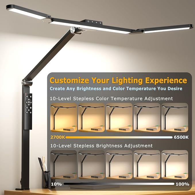 Airlonv LED Desk Lamp with Clamp, Architect Desk Lamp for Home Office with Remote, 24W Ultra-Bright Desk Light with Stepless Dimming and Stepless Color Temp, Memory Function for Study and Workbench - Image 5