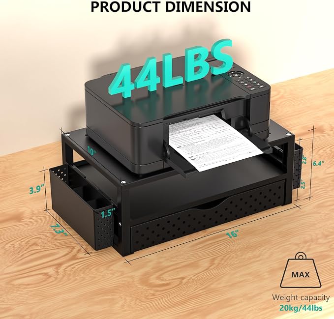WALI Monitor Stand Riser with Drawer and 2 Pen Holders, Desk Organizers and Accessories for Computer, Printer, Laptop Stand for Home Office Supplies, (PTT004-B), 1 Pack, Black - Image 2