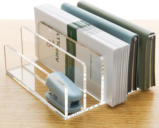 5 Compartments Clear Acrylic Mail Holder – Vertical Letter Sorter & Multifunction Desk Organizer for Bills, Documents, Notebooks – Modern Office/Home Envelope File Rack - Image 7