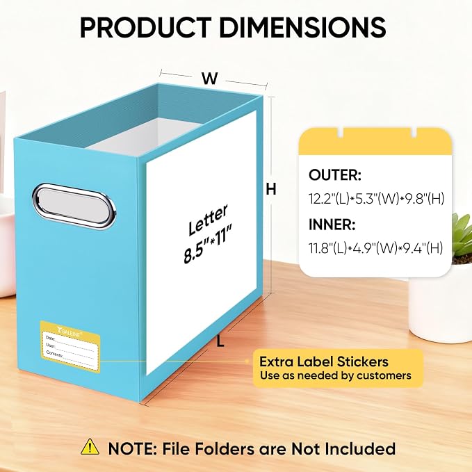 BALEINE File Organizer Box, Cardboard File Folder Organizer with Handle for Letter Size, Portable Collapsible Hanging Filing Box for Home Office Document Storage (4 Pack, Blue) - Image 3