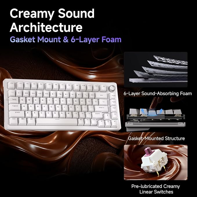 DIERYA DK81E 75% Mechanical Gaming Keyboard, Hot-Swappable, Wired, White | Gasket Mount, Pre-Lubed Linear Switches, 6-Layer Foam, Programmable, Volume Knob, RGB Backlight, Double-Shot Keycaps - Image 2