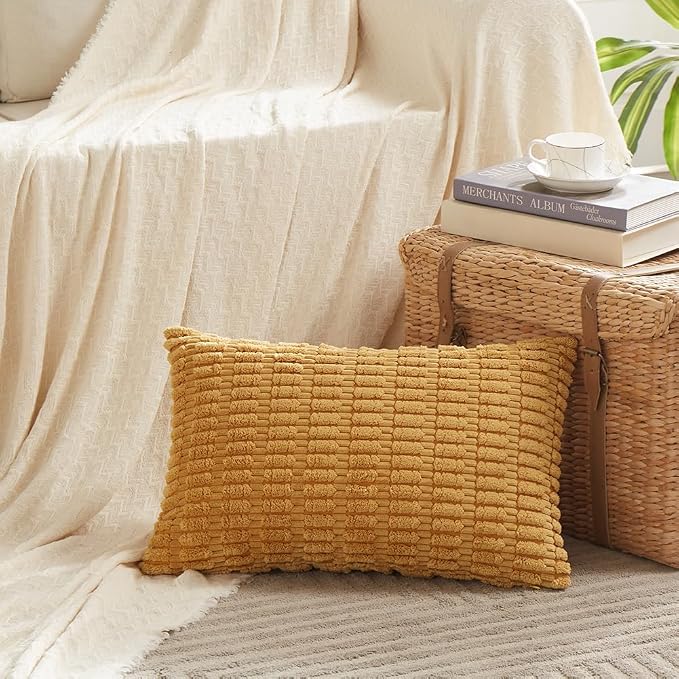 Fancy Homi 4 Packs Decorative Throw Pillow Covers for Living Room Couch Bed, Modern Farmhouse Boho Home Décor Accent Cushion Case, 24" x 14", Mustard Yellow - Image 2