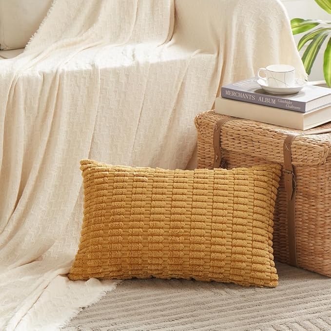 Fancy Homi 4 Packs Decorative Throw Pillow Covers for Living Room Couch Bed, Modern Farmhouse Boho Home Décor Accent Cushion Case, 24" x 16", Mustard Yellow - Image 2