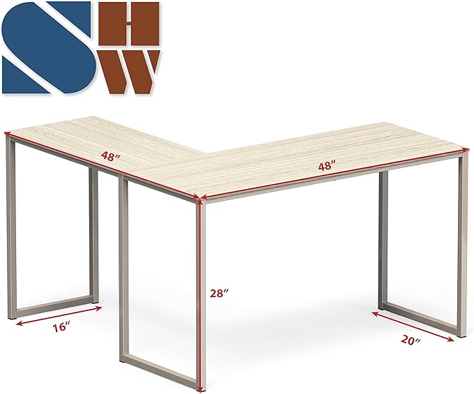 SHW Mission 48 x 48 L-Shape Home Office Computer Desk, Maple | Reversible Desktop Design - Image 3