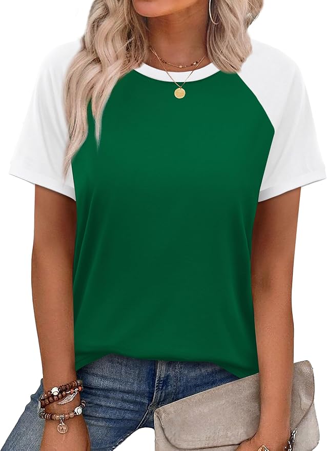 WIHOLL Womens Summer Tops Color Block Short Sleeve Raglan Shirts Spring Fashion Clothes Vacation Outfits - Image 2