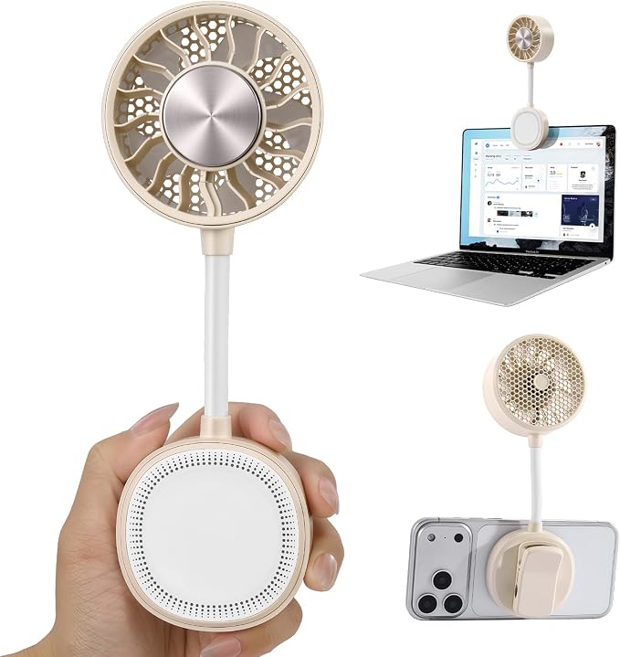 Magnetic Phone Fan with Ice Cooling, 3-in-1 Clip on Fan & Phone Stand, Rechargeable Mini Handheld Fan, 360° Flexible Gooseneck Portable Fan for Cruise Travel Desk Gym Makeup,（Beige） - Image 8