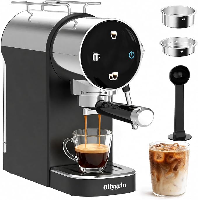Ollygrin 20 Bar Espresso Coffee Machine, Semi-Automatic Espresso Machine with Touch Panel, 1350W Espresso Maker with Steam Wand, Removable Drip Tray & Water Tank, Modern Design for Latte & Cappuccino by Ollygrin